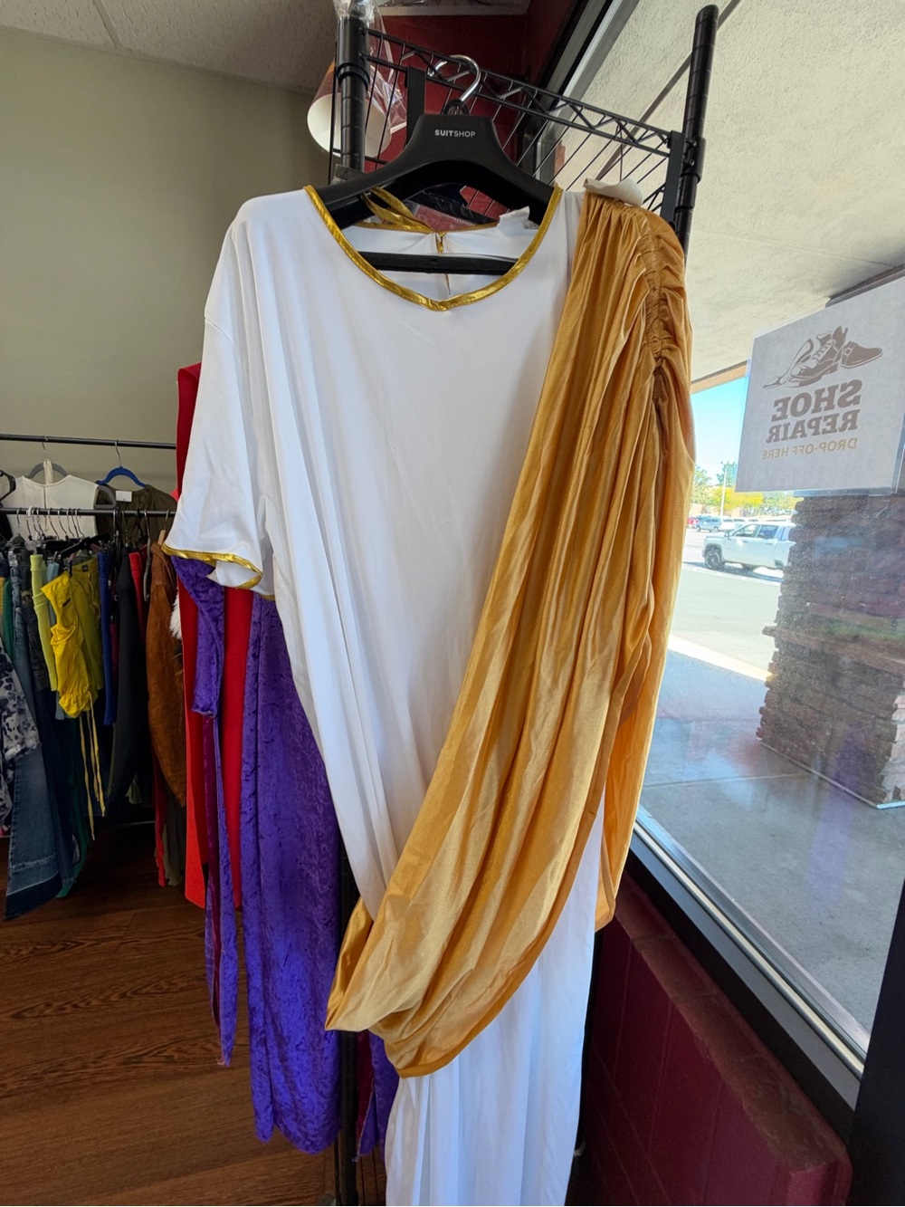 Women's White Top with Gold Accent - Draped Sleeve